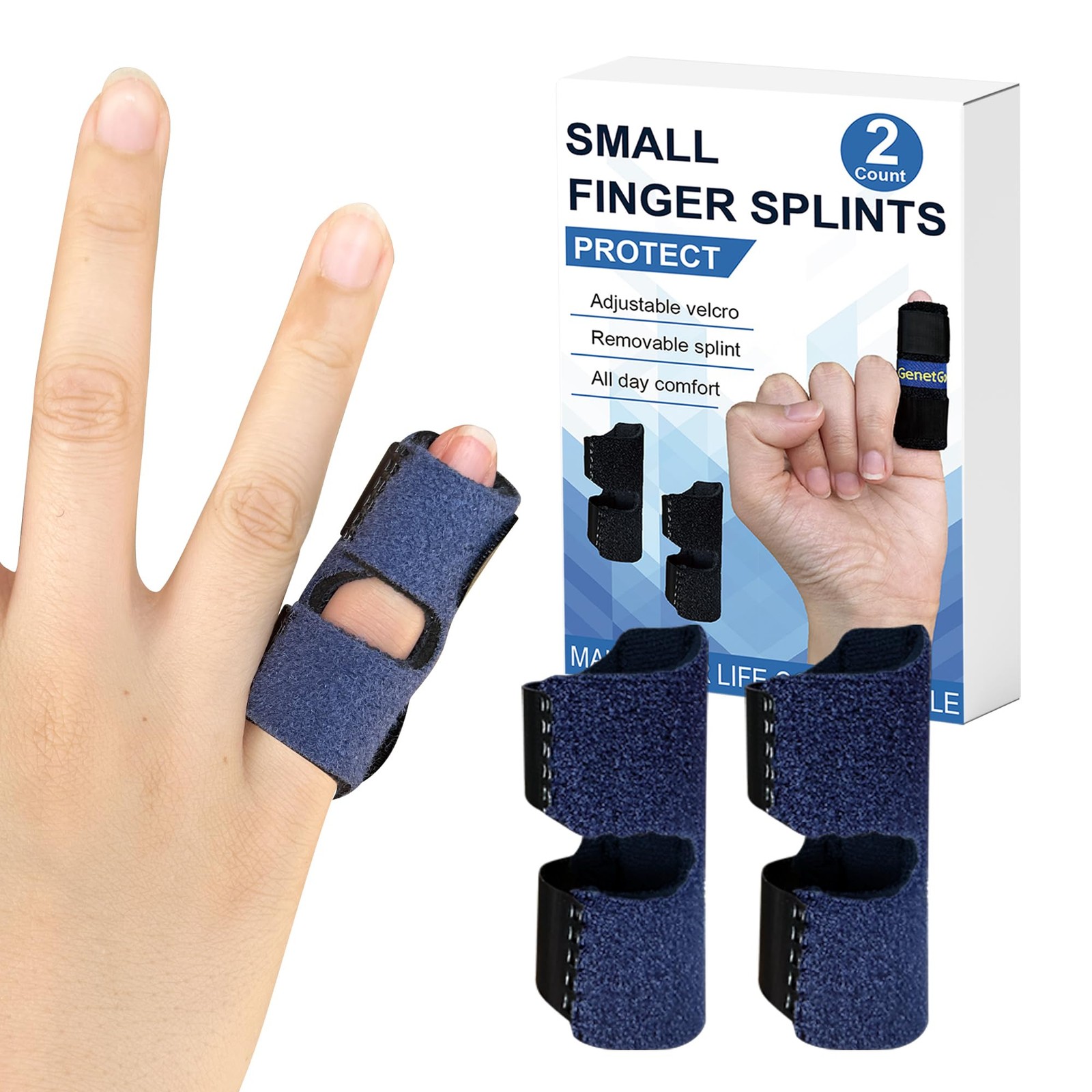 GenetGo Small Trigger Finger Splint – 2 Pack Pinkie (Pack of 2), Blue