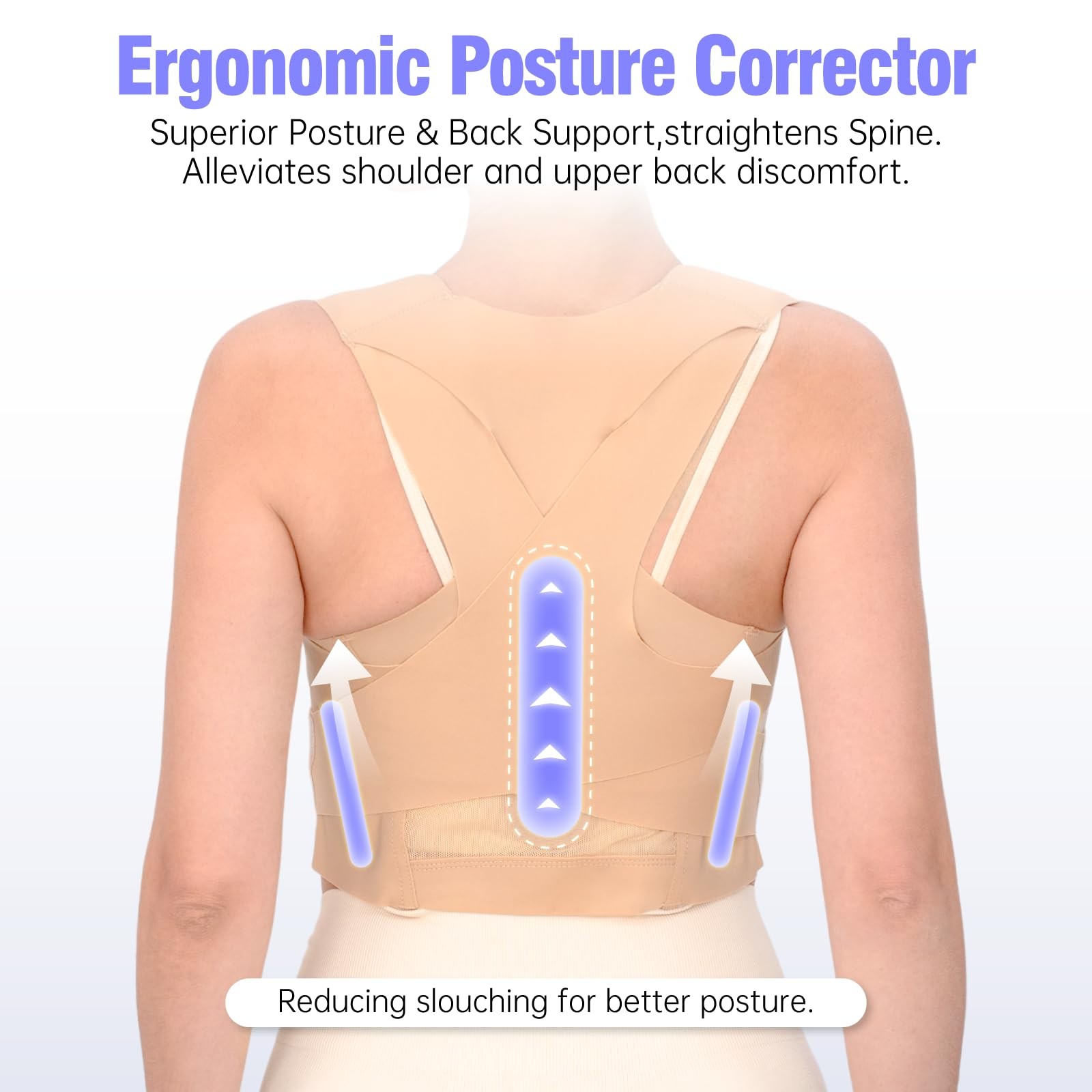 LuxuMach Posture Corrector for Women, M (Under Bust 34.3″–38.2″), Beige