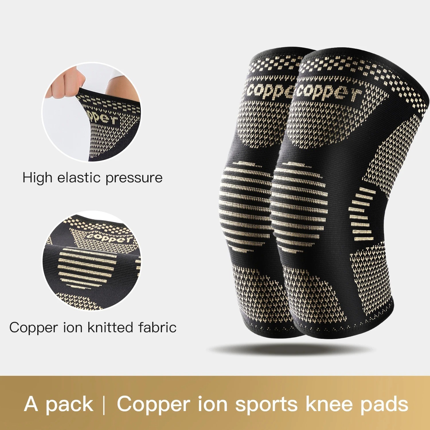 Copper Knee Sleeves Silver Compression Brace Support Sport Joint Injury Pain US