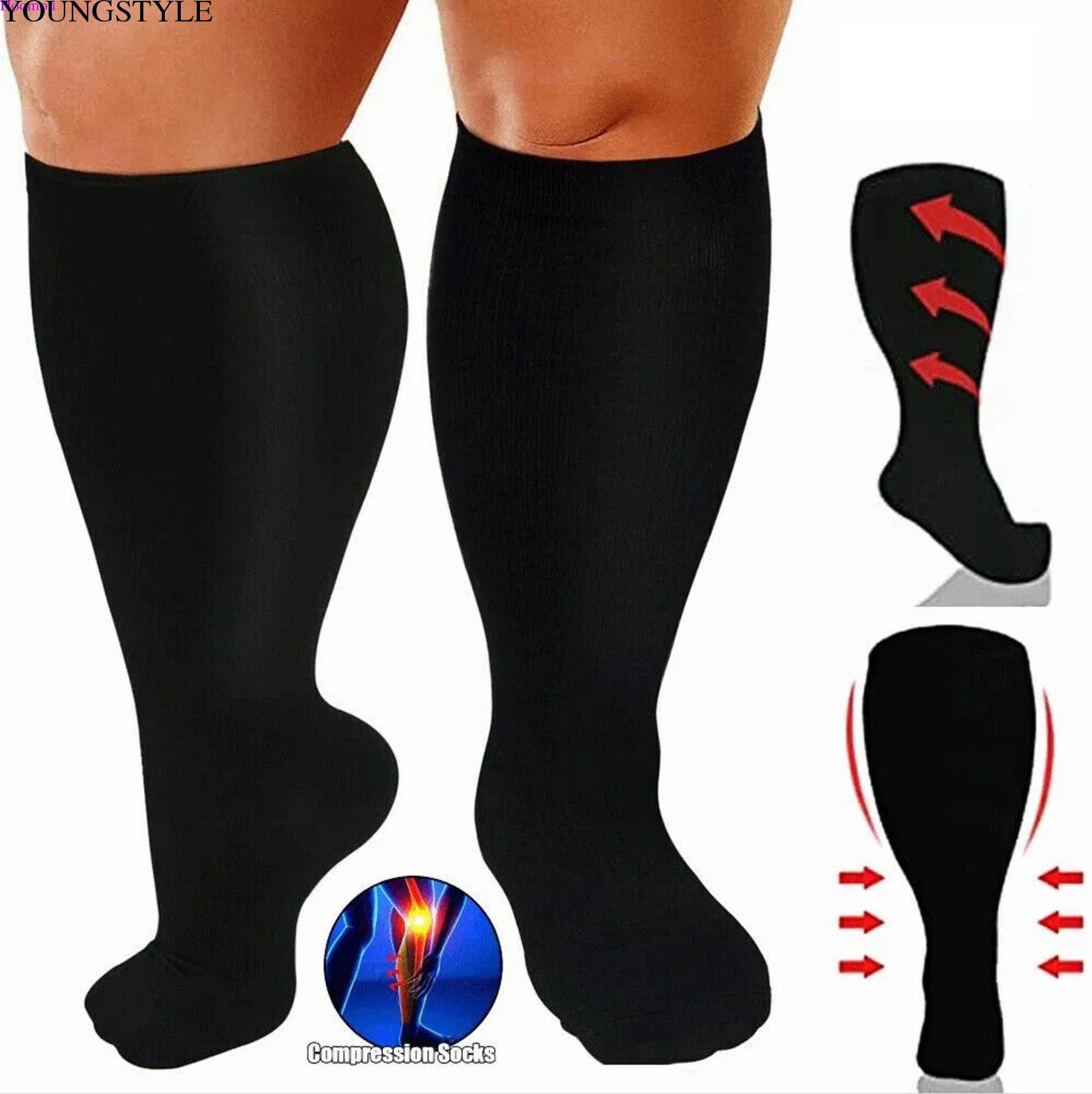 Plus Size Compression Socks 20-30 mmhg for Men and Women Wide Calf 2XL-7X-Large