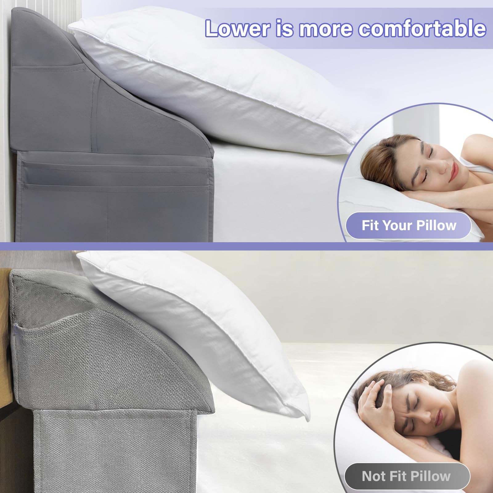 Vekkia Full Size Bed Wedge Pillow for Full(54″x10″x7″-gap Under 6″), Grey