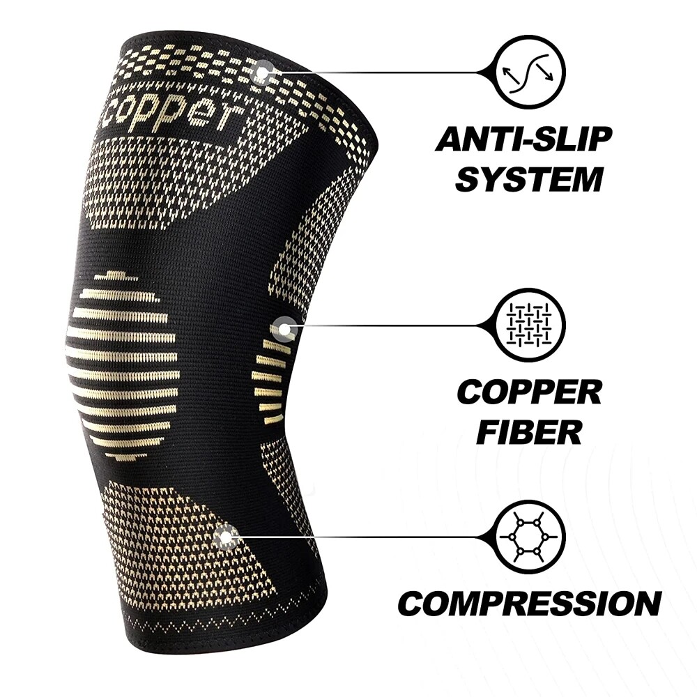Copper Knee Brace Sleeve Patella Support Sports Gym Arthritis Tendon Joint Pain/