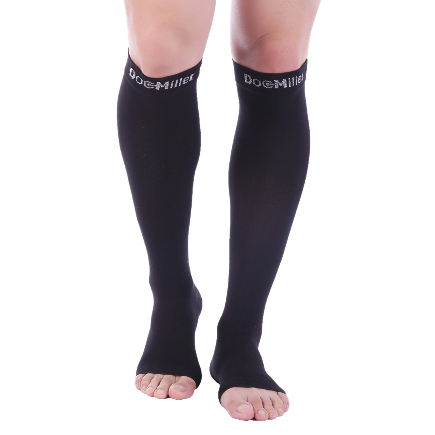 Doc Miller Open Toe Compression Socks 20-30 mmHg Recovery Varicose Veins BLACK