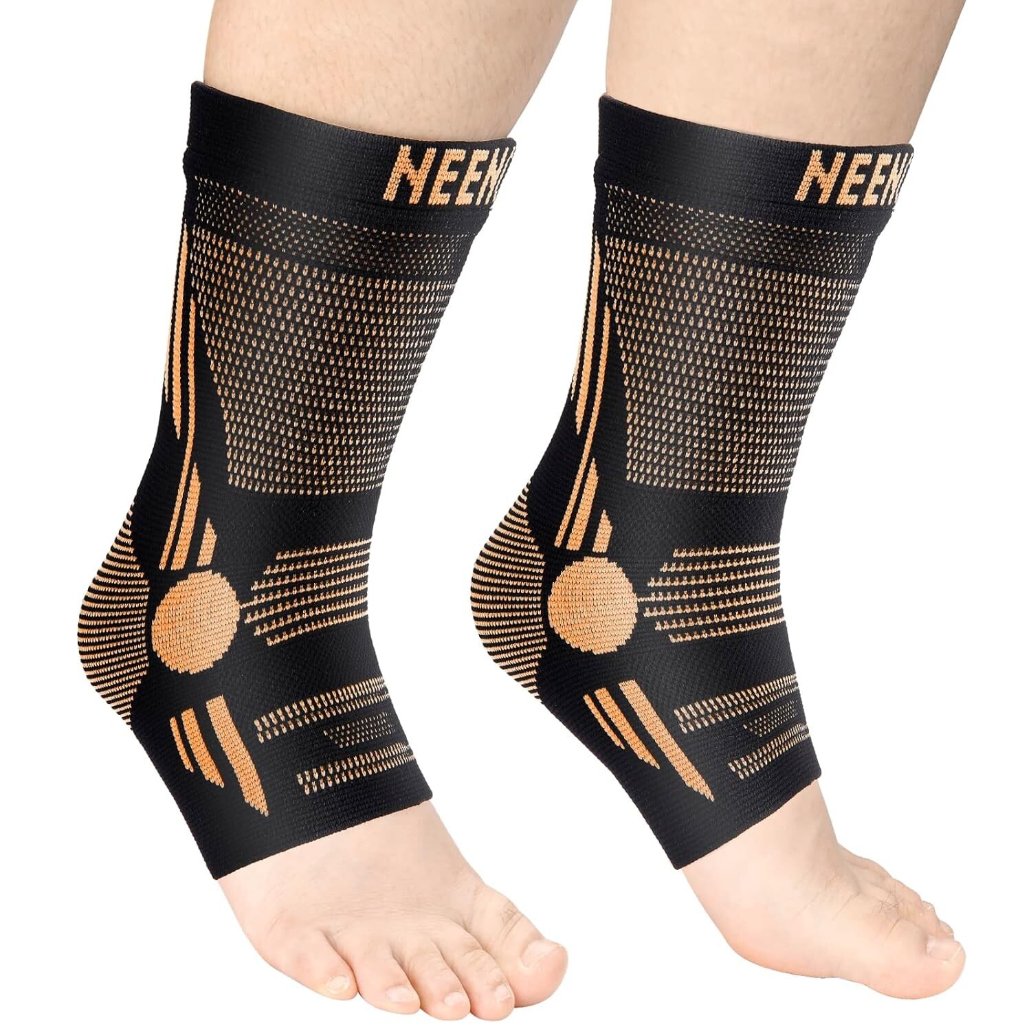 NEENCA Ankle Brace Sleeves (1 Pair) Adult Size XL Black w/ Copper Accents