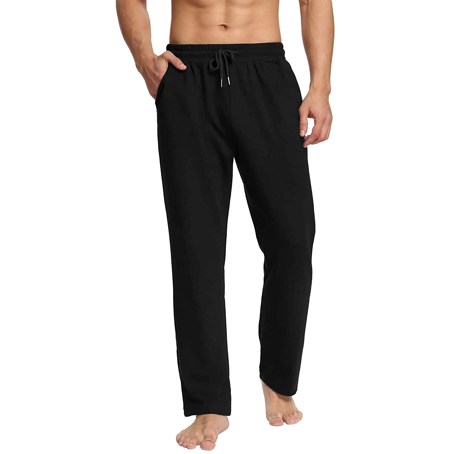 Men’s Open Bottom Pants Sweatpants Joggers Gym Workout Fleece Line with Pockets