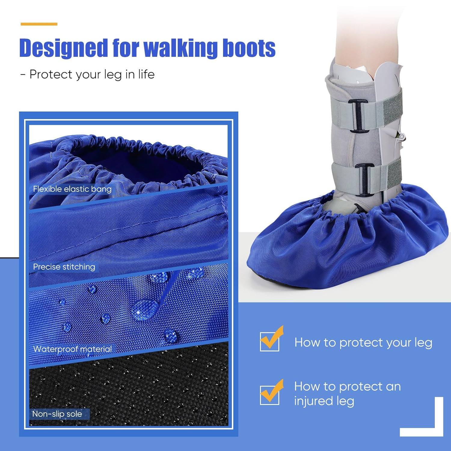 12 Pieces Fracture Walking Boot Cover, Reusable Waterproof Non-Skid Foot Brace C