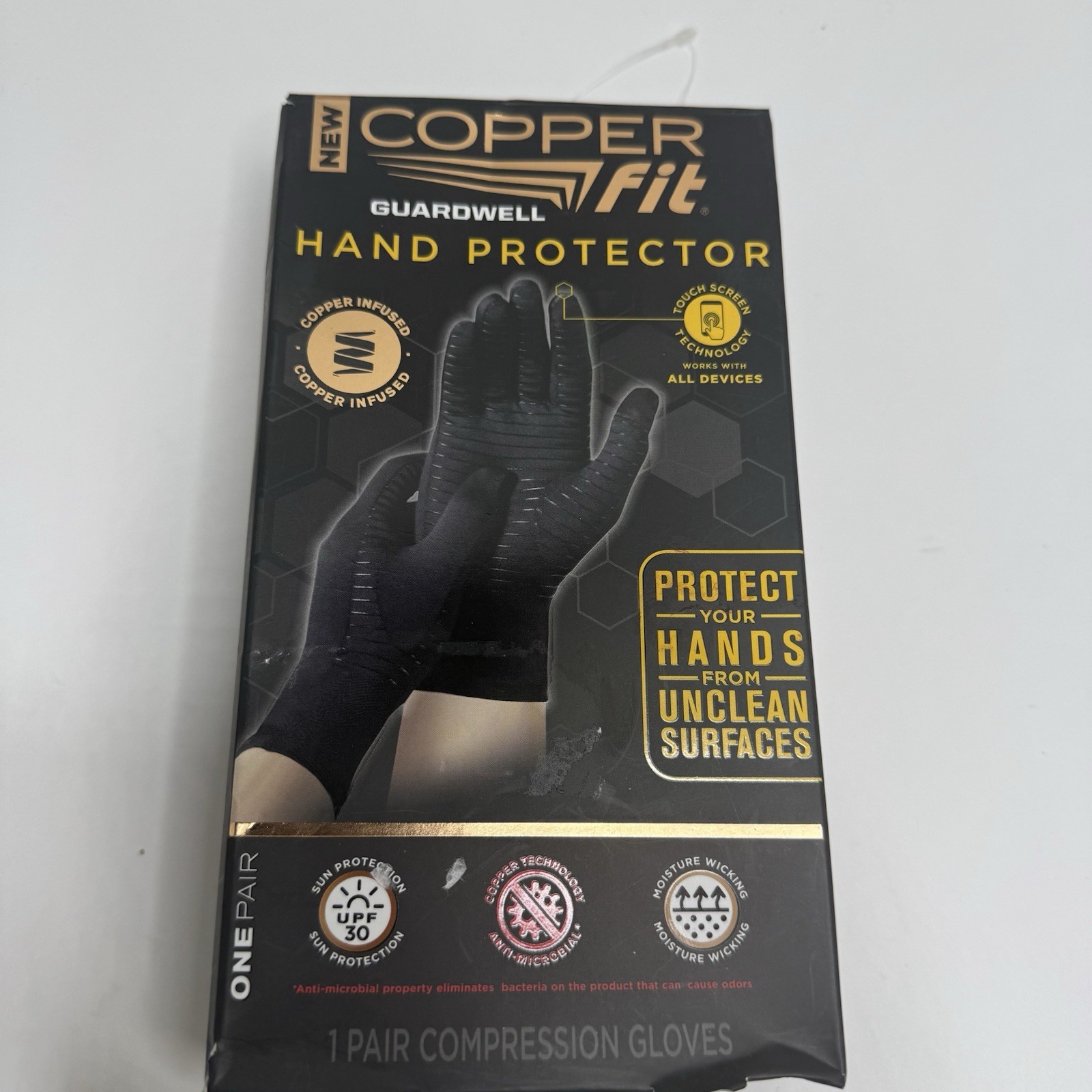 Copper Fit Guardwell Hand Protector Compression Gloves L/XL Black NEW