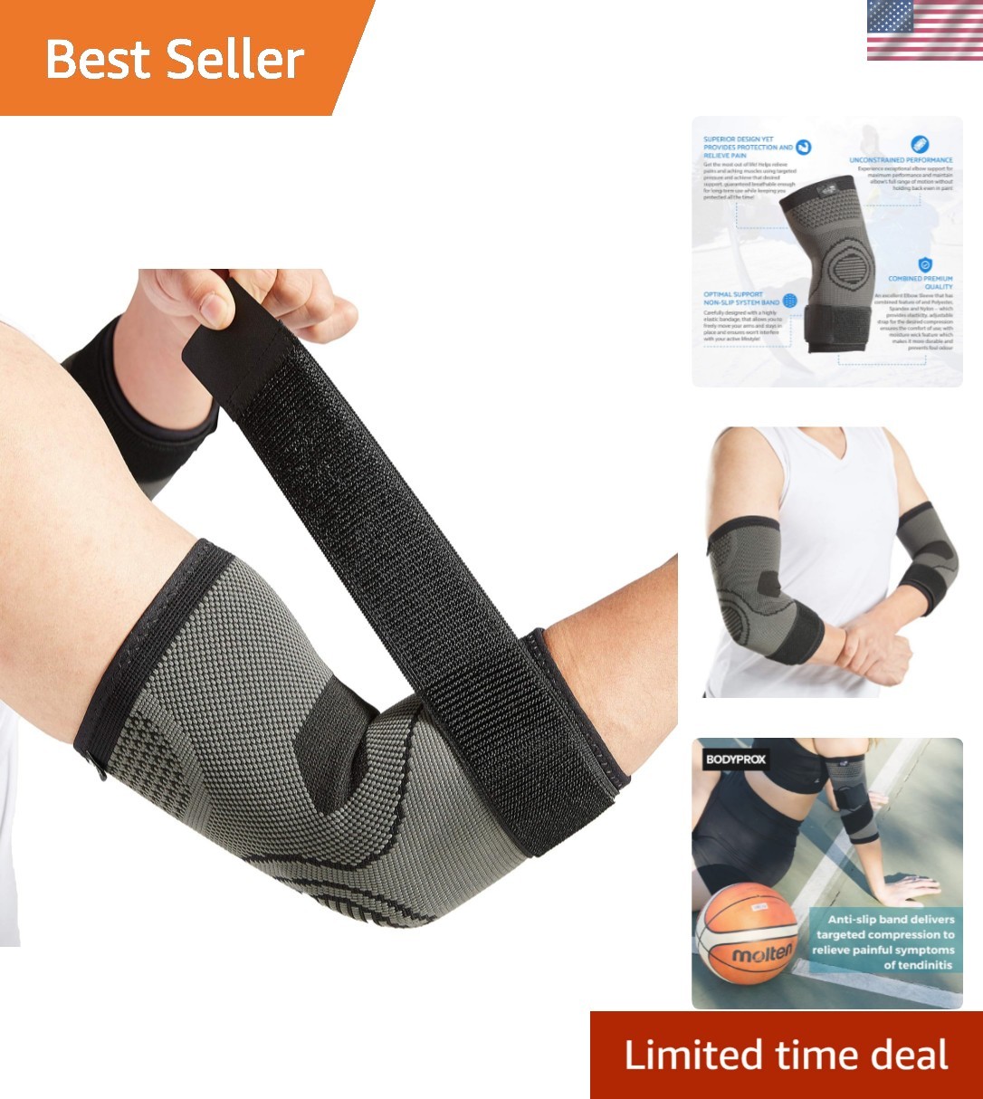 Elbow Brace with Strap for Tendonitis 2 Pack, Tennis Elbow Compression Sleeve…