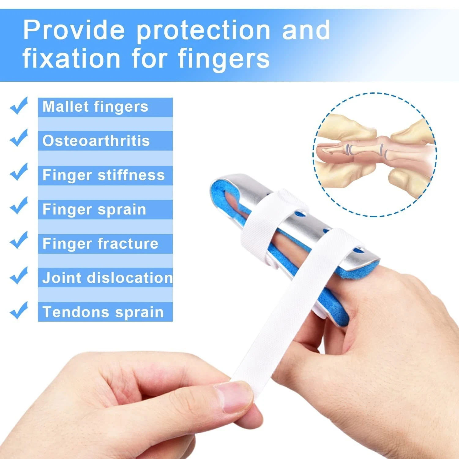 3/6/10 Pcs Finger Splints Metal Support Finger Immobilizer Foam Liner Black, 2 S
