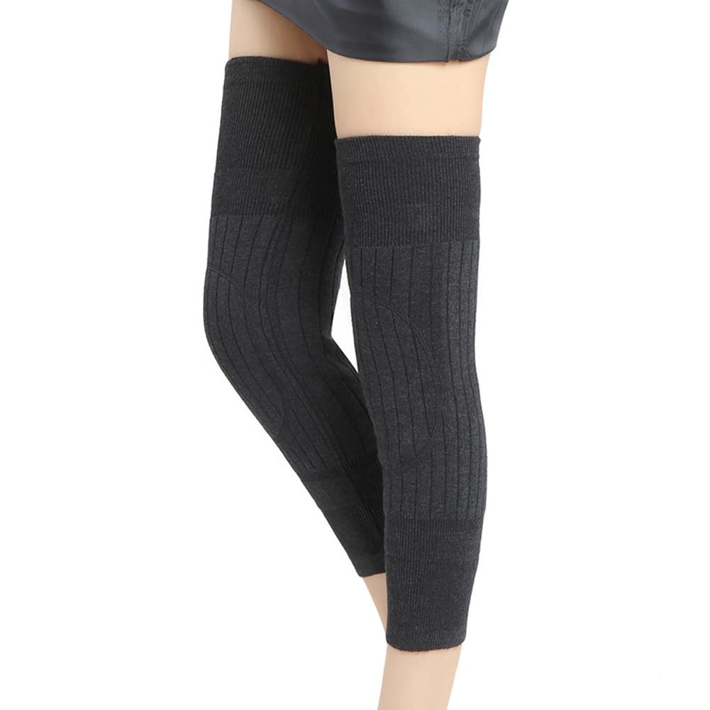 1 Pair Woolen Blend Winter Warming Knee Pads Sponge Sleeve Brace Guard Grey