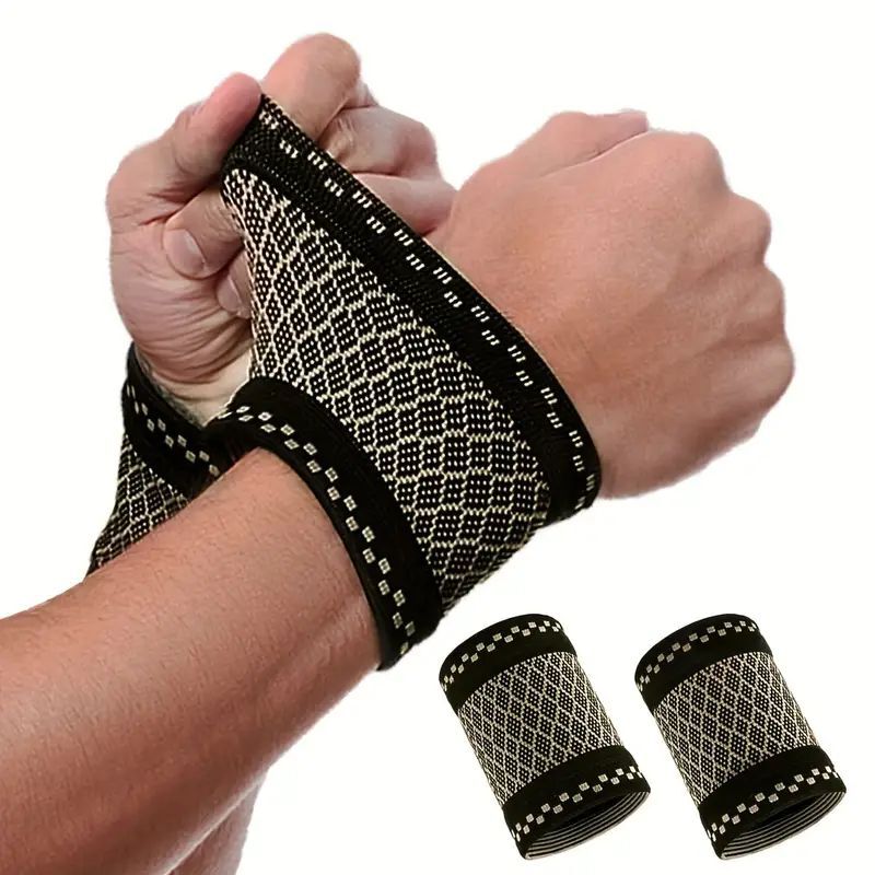 4 PCS Copper Sports Wrist Band Brace Wrap Adjustable Support Strap Carpal Tunnel