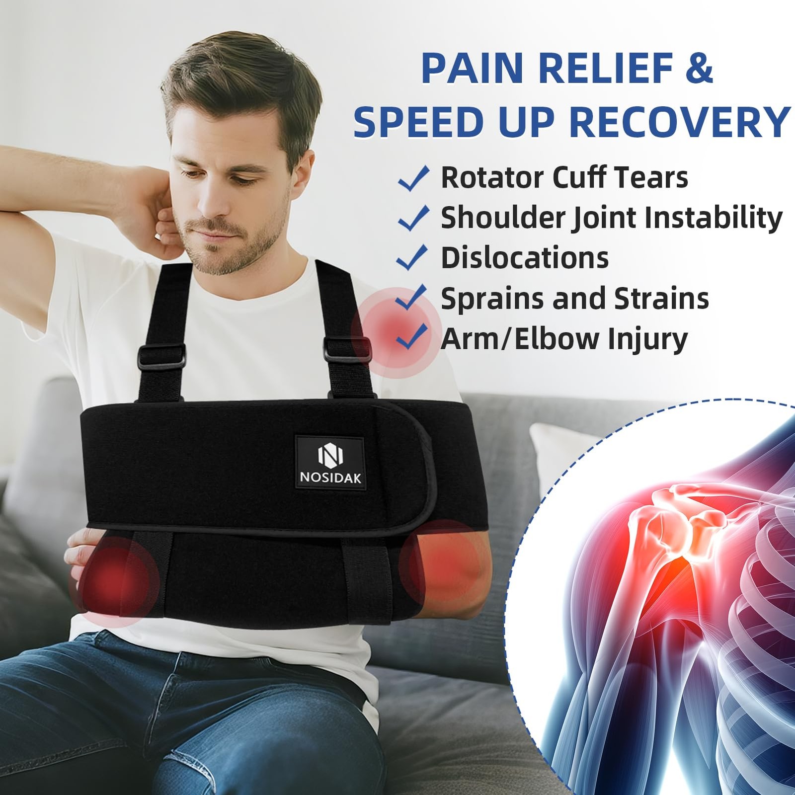 Arm Sling Shoulder Immobilizer for Sleeping, Adjustable Shoulder Sling for Sh