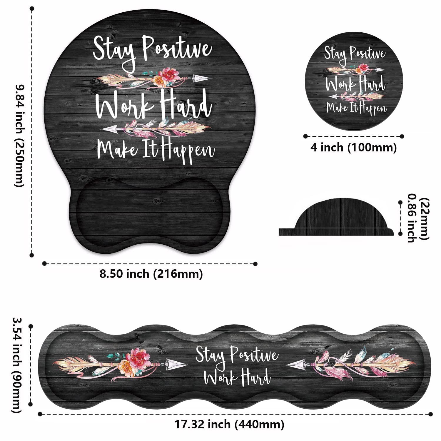 Keyboard Wrist Rest & Mouse Pad Wrist Support Set, Inspirational Quote Stay P…