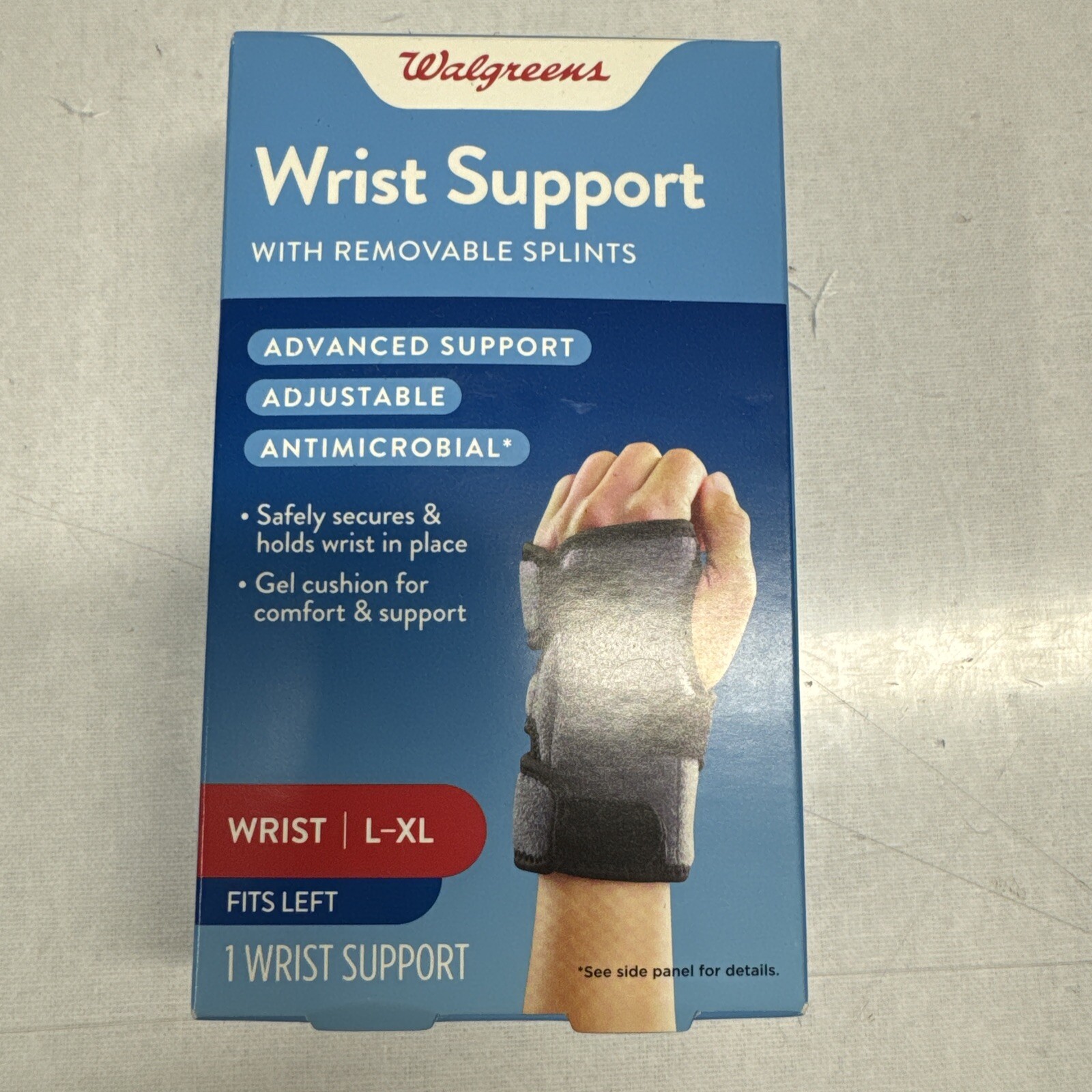 Walgreens Wrist Support w/ Removable Splint Adjustable Fits Left Hand Size L XL