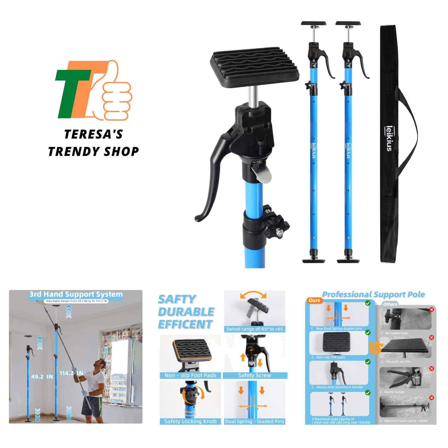 Telescopic Support Poles 49.2-114.2 in – Ideal for Cabinets & Cargo Applications