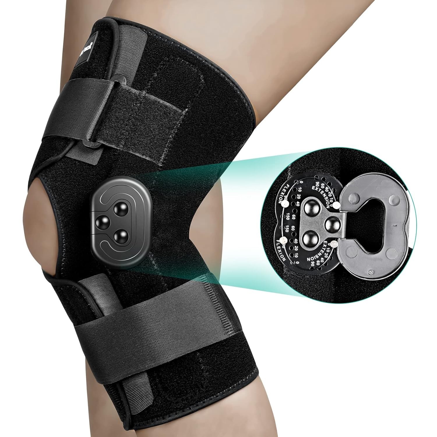 Hinged Knee Brace, Knee Immobilizer with Locking Dials & Side Stabilizers