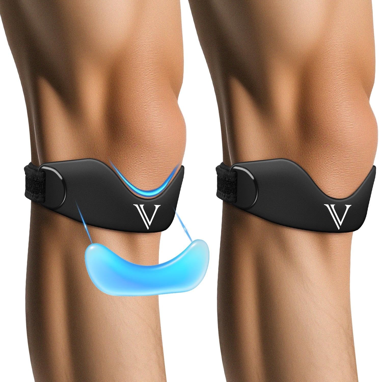 JHVW Silicone Patellar Tendon Support Strap 2Pack, Knee Brace for Women Men, …