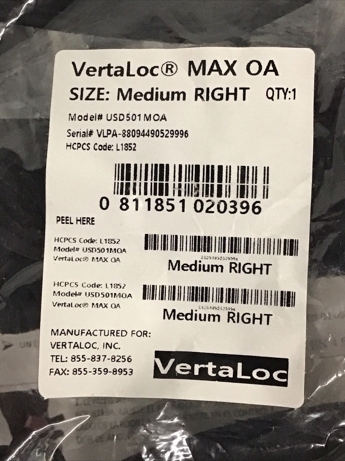 VertaLoc MAX OA Hinged Knee Brace Medium Right Adjustable NEW