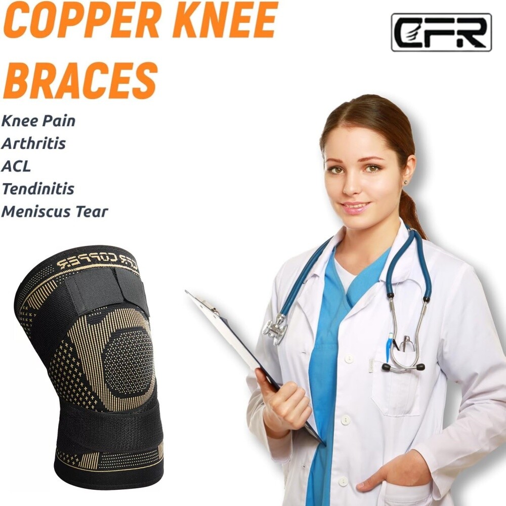 Copper Knee Brace Support Compression Sleeve Sport Joint Arthritis Pain Relief