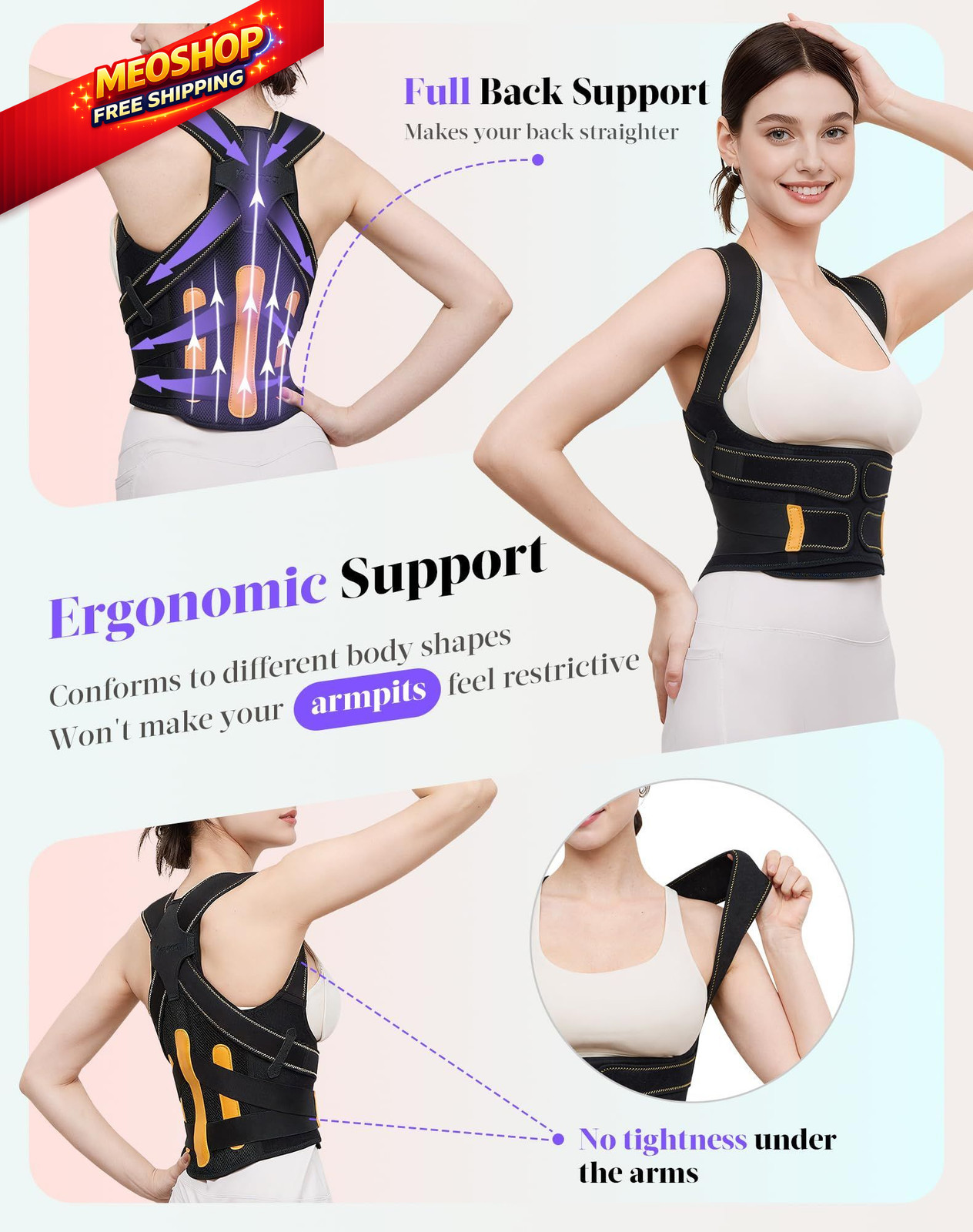 Posture Corrector for Women and Men, 5 Full Back Support Medium, Black Yellow