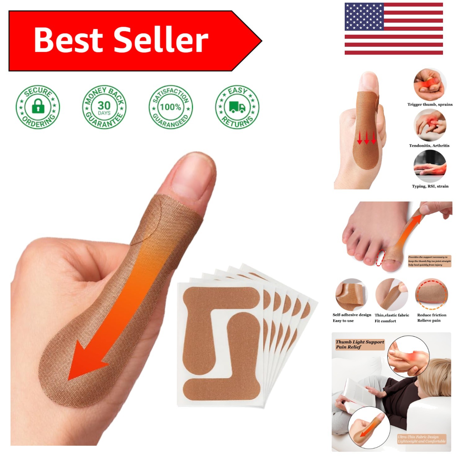 40 PCS Self-Adhesive Thumb Brace Liner for Pain Relief & Support – Beige