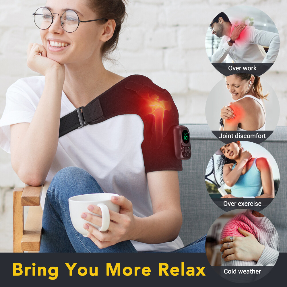 Electric Cordless Heated Shoulder Brace, Shoulder Heating Pad Wrap with Massage