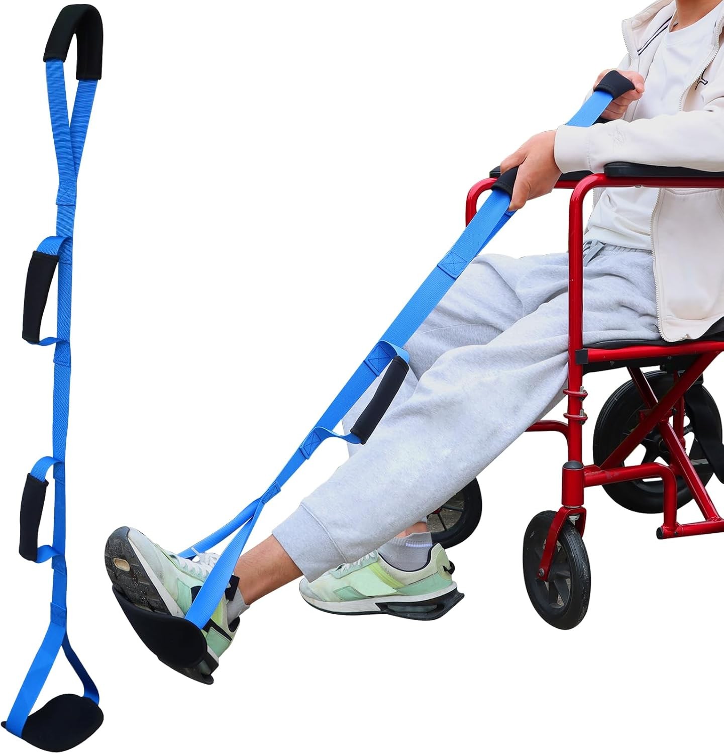 39 Inch Long Leg Lifter W/ Padded Hand Grips & Feet Loop Rigid Leg Lifter Strap
