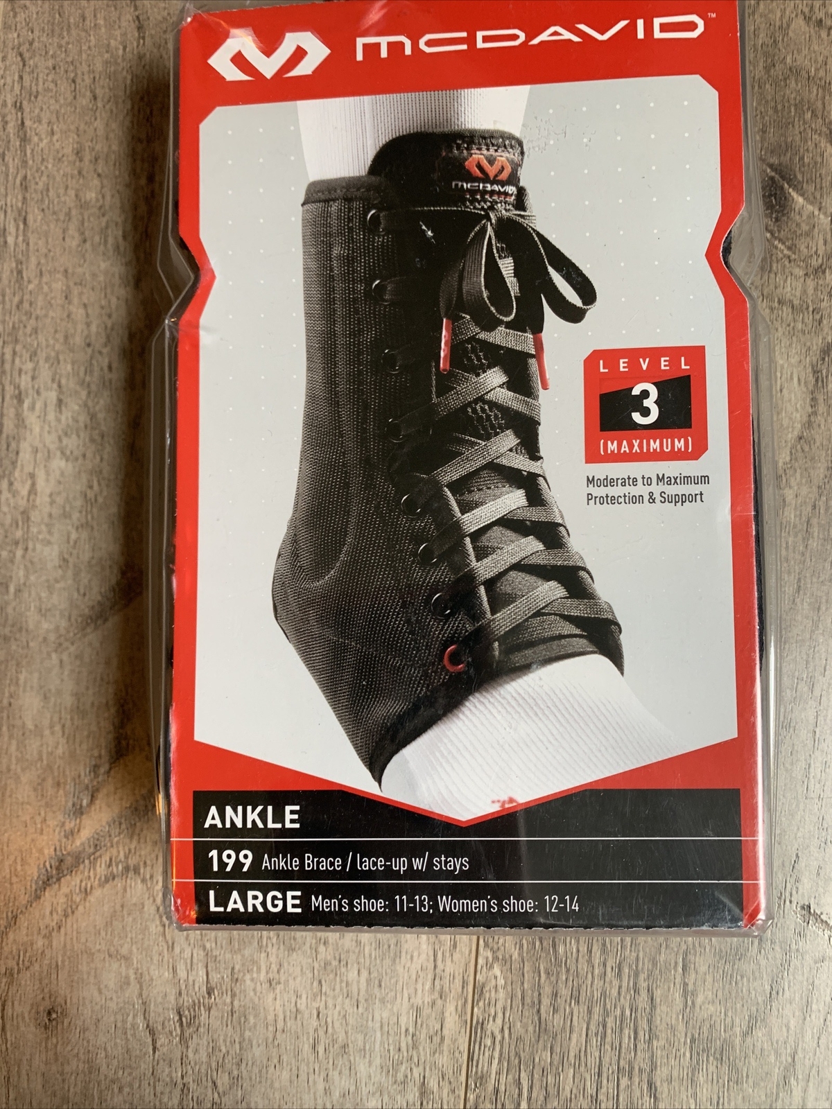 McDavid 199 Ankle Brace Lace-up W/Stays Size Large Level 3 Open Box