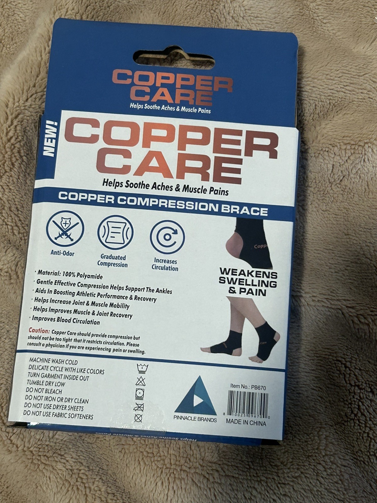 NIP Copper Care – Copper Compression Brace For Ankle 1Pk-Adult 1 Size Fits Most