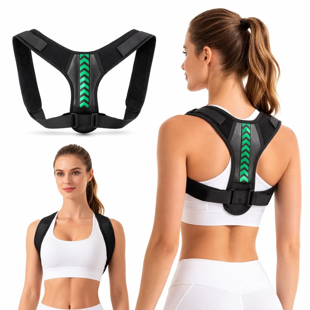 Posture Support Brace for one size (Adjustable), Black with Green Accent