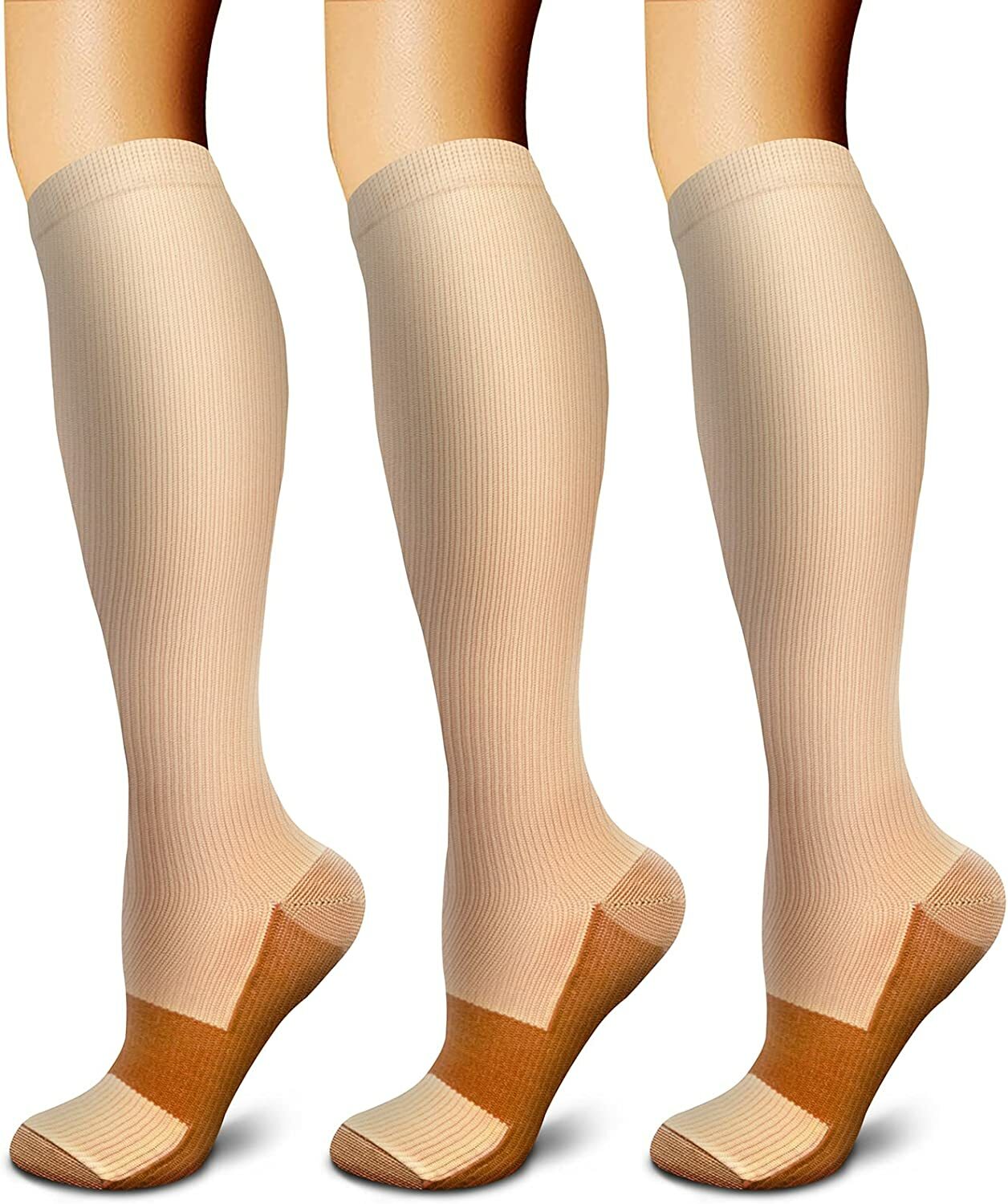 6 Pack Compression Socks (20-30mmHg) Moisture Wicking Cotton Support Stocking US
