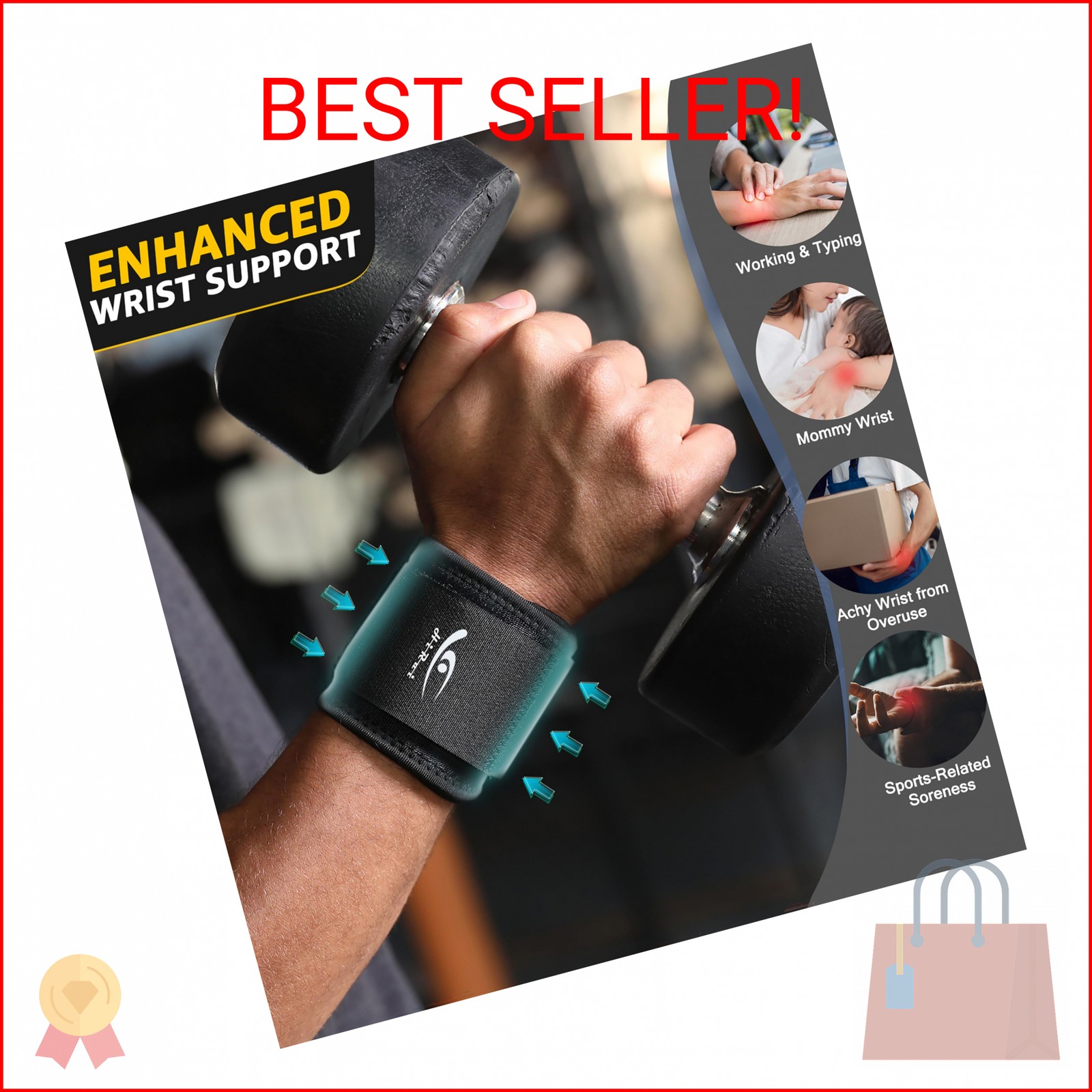 HiRui Wrist Compression Strap Wrist Brace Wrist Wraps for Fitness, Weight Liftin