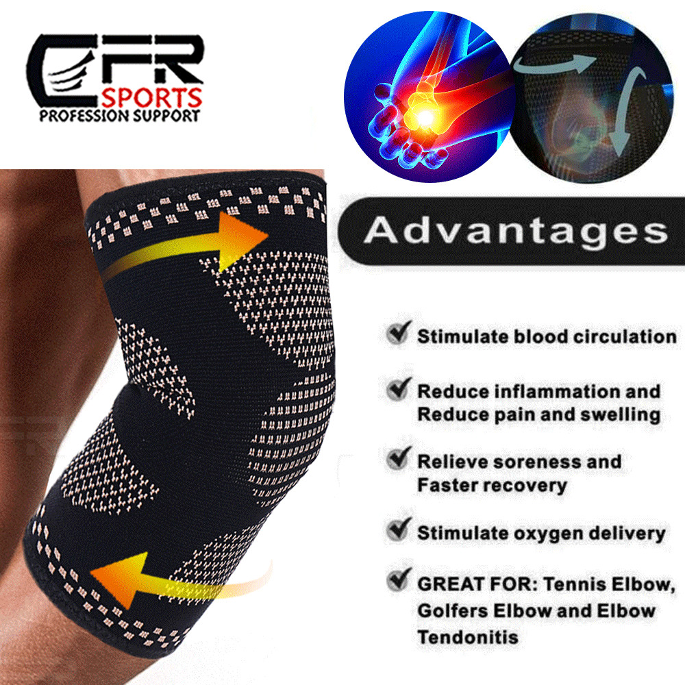 Copper Elbow Brace Compression Sleeves Arm Support Tendinitis Joint Pain Relief