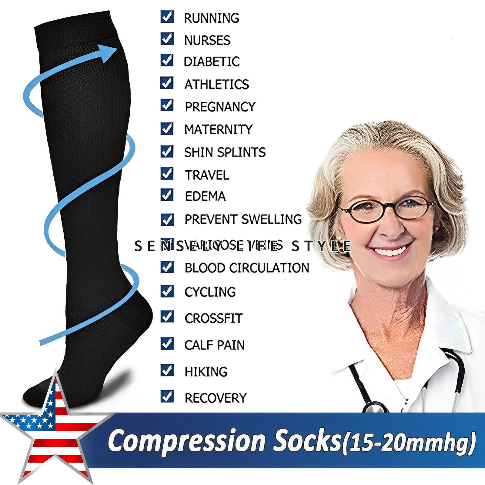 3 Packs Knee High Compression Socks, 22mmHg Gift for Women Men, Athletes Runners