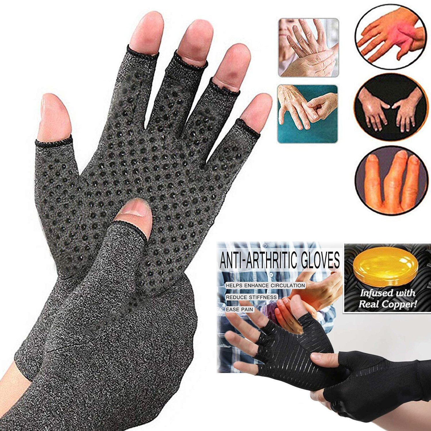Compression Gloves Brace Support Arthritis Relief Sport Hand Wrist Pain Therapy