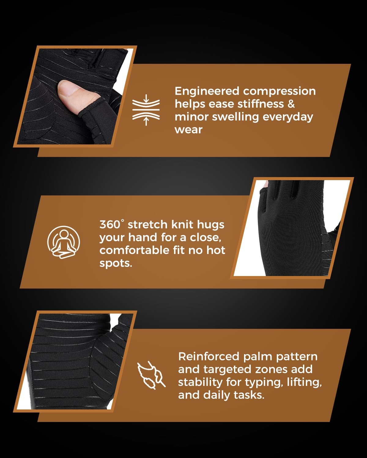 Copper Compression Gloves for Arthritis – Open Finger, Set of 2 Pairs (4 Glov…