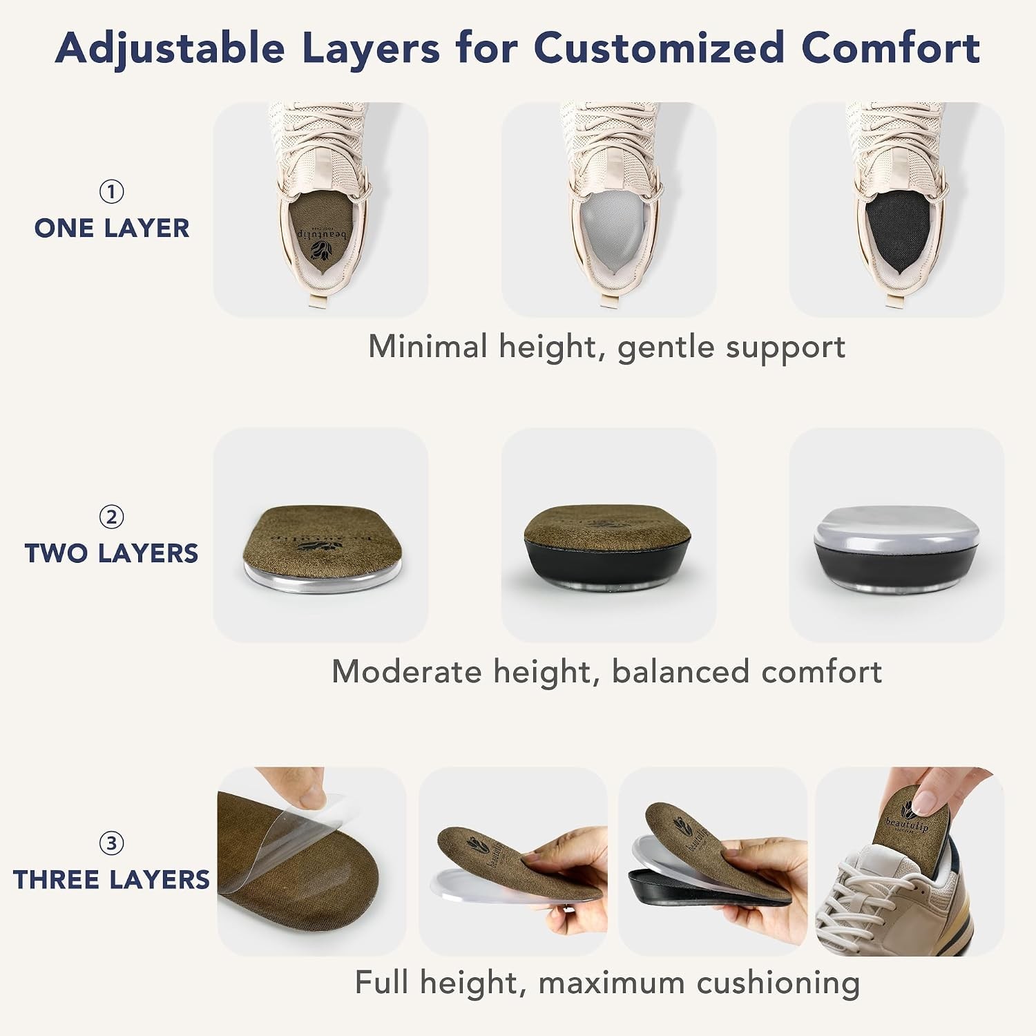Adjustable Gel Heel Lifts (1 Pair), 1″ Height Increase Insoles with High-Density
