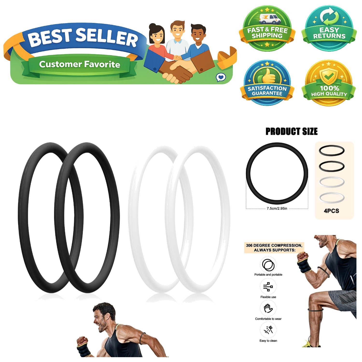4 Pcs Patellar Tendon Support Strap, Silicone Knee Band Flexible Patella Knee…
