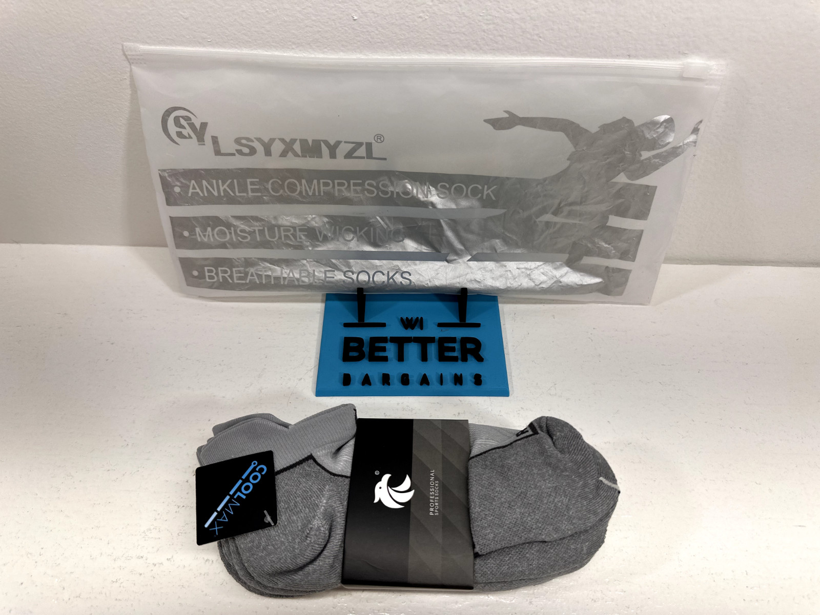 Lycra & Coolmax Ankle Compression Socks Foot Support Size: M Gray 3 Pairs NEW