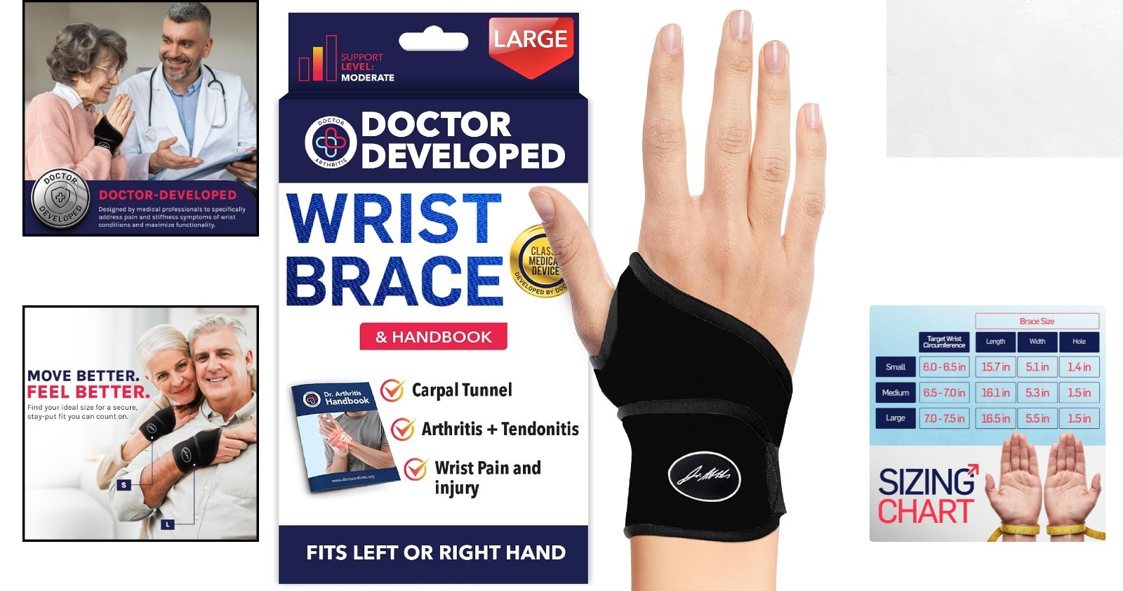 Comfortable Neoprene Wrist Brace – Large Size for Tendonitis & Arthritis Relief