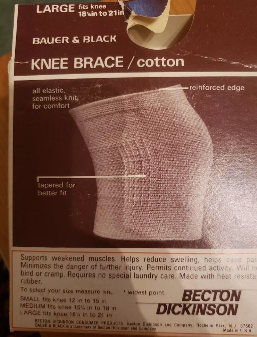 Vintage Bauer & Black Knee Brace Elastic Support Cotton Medium KNEECAP Injury