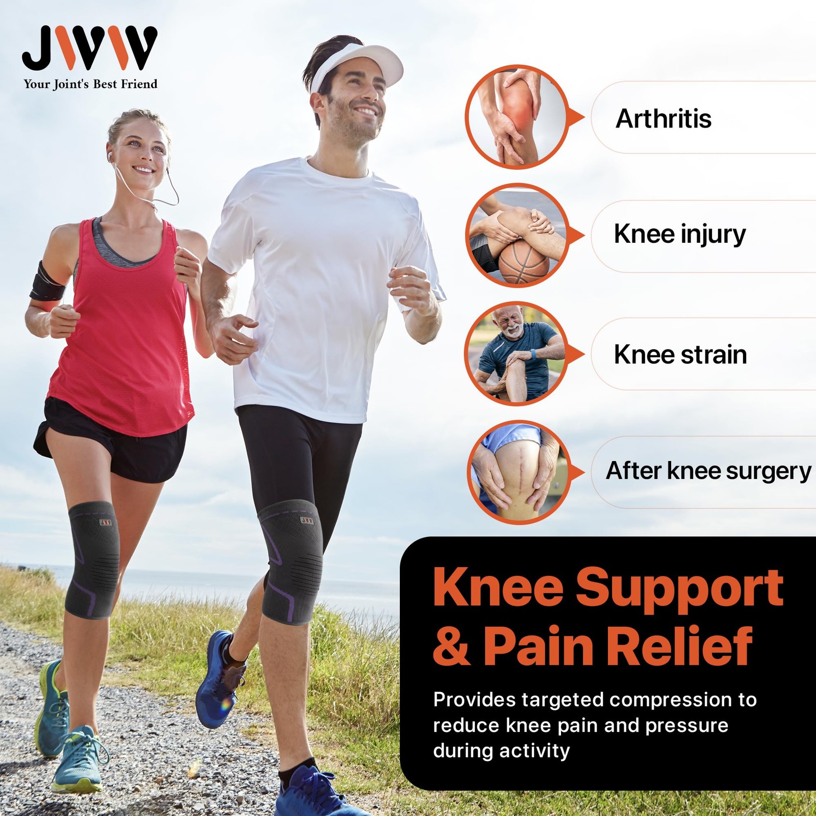 JWW Plus Size Knee Compression Sleeve 2 Pack, Big Thigh Fit, Purple, 2XL | Fu…