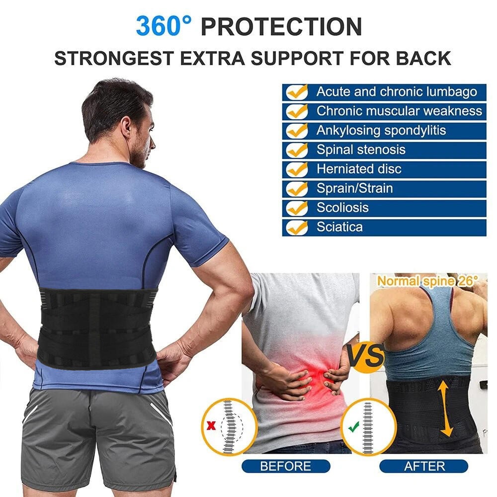 Mens Lumbar Lower Back Support Belt Work Brace Waist Wrap Pain Relief Sciatica