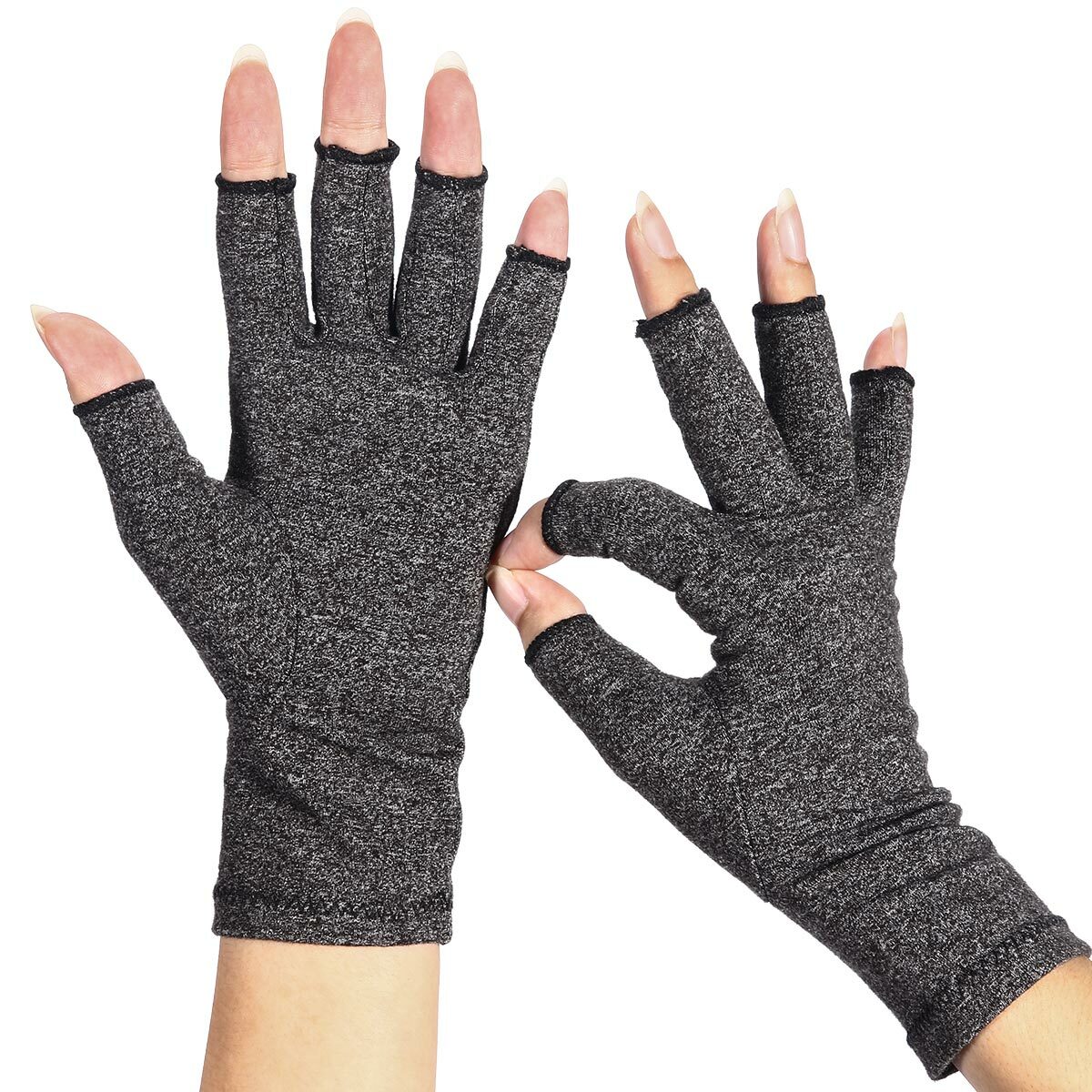 Compression Fingerless Gloves for Computer Typing and Dailywork (Gray, M Pair)