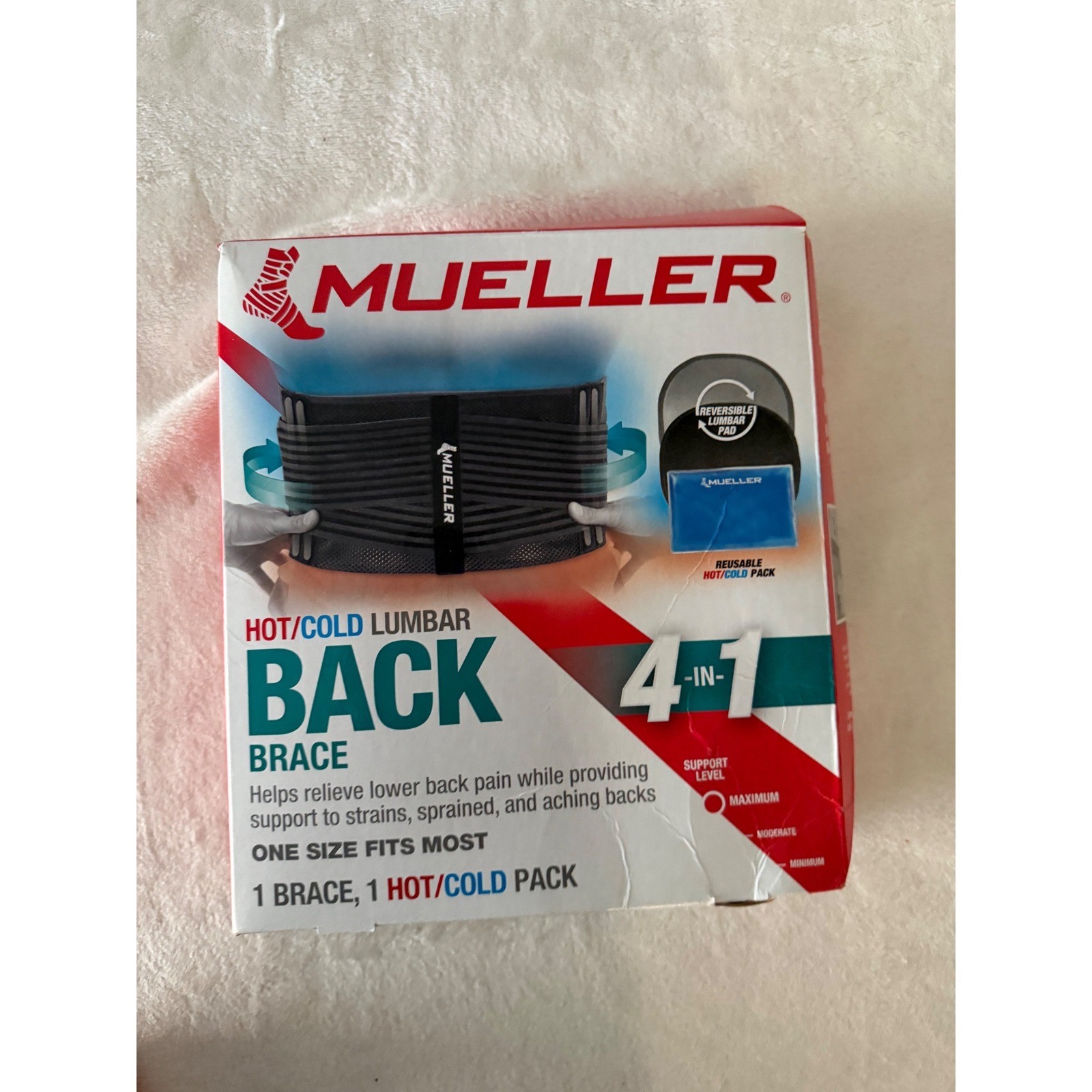 Mueller 4-in-1 Hot/Cold Lumbar Back Brace One Size Fits Most Black 66017