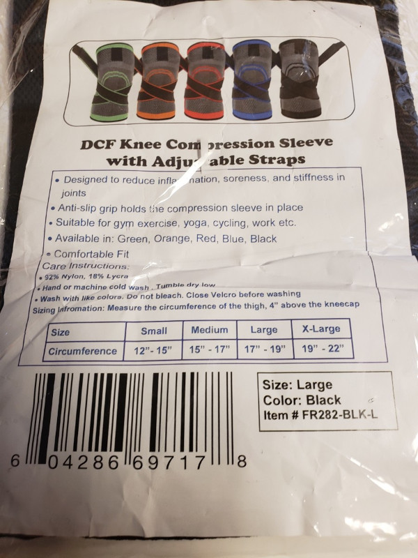 DCF Knee Compression Sleeve Large 17 19 Inch Pain Relief Support Brace Black Fit
