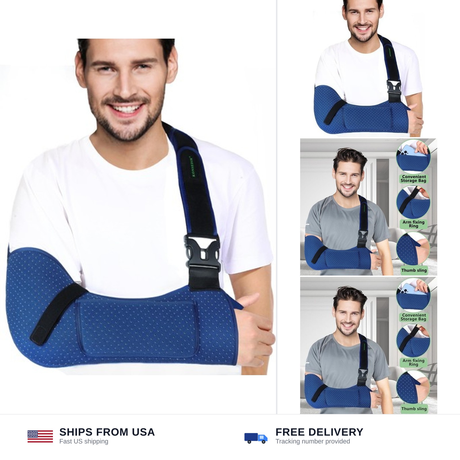 KONSEDIK Arm Sling Shoulder Support,Breathable Padded Brace with Pocket&Thumb…