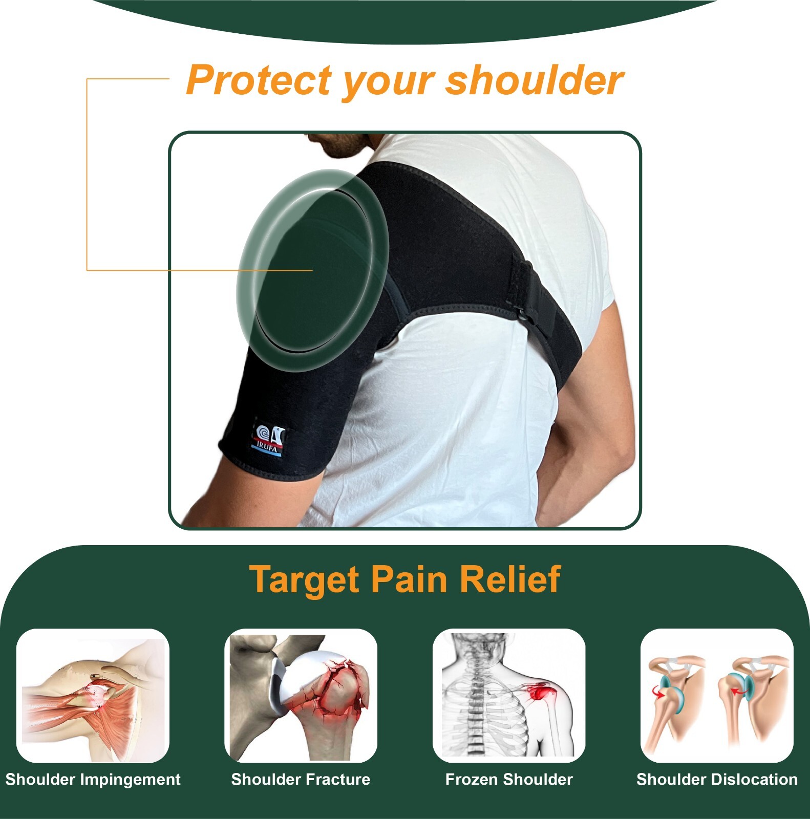 IRUFA 3D Breathable Cuff Shoulder Brace Support AC Joint Dislocated Injury