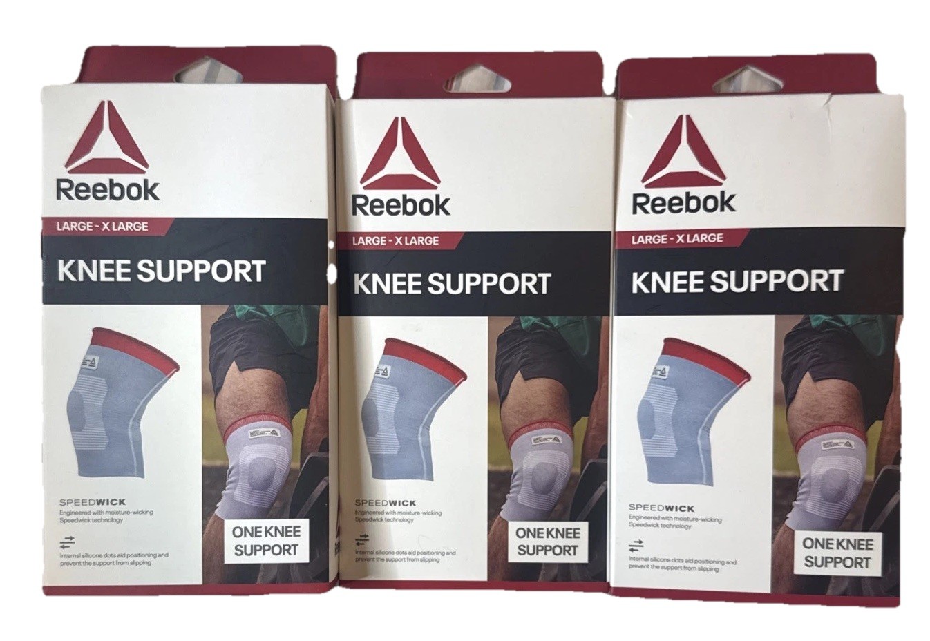 Lot Of 3 Reebok Compression Knee Support Speedwick Size L /XL Brand New Grey