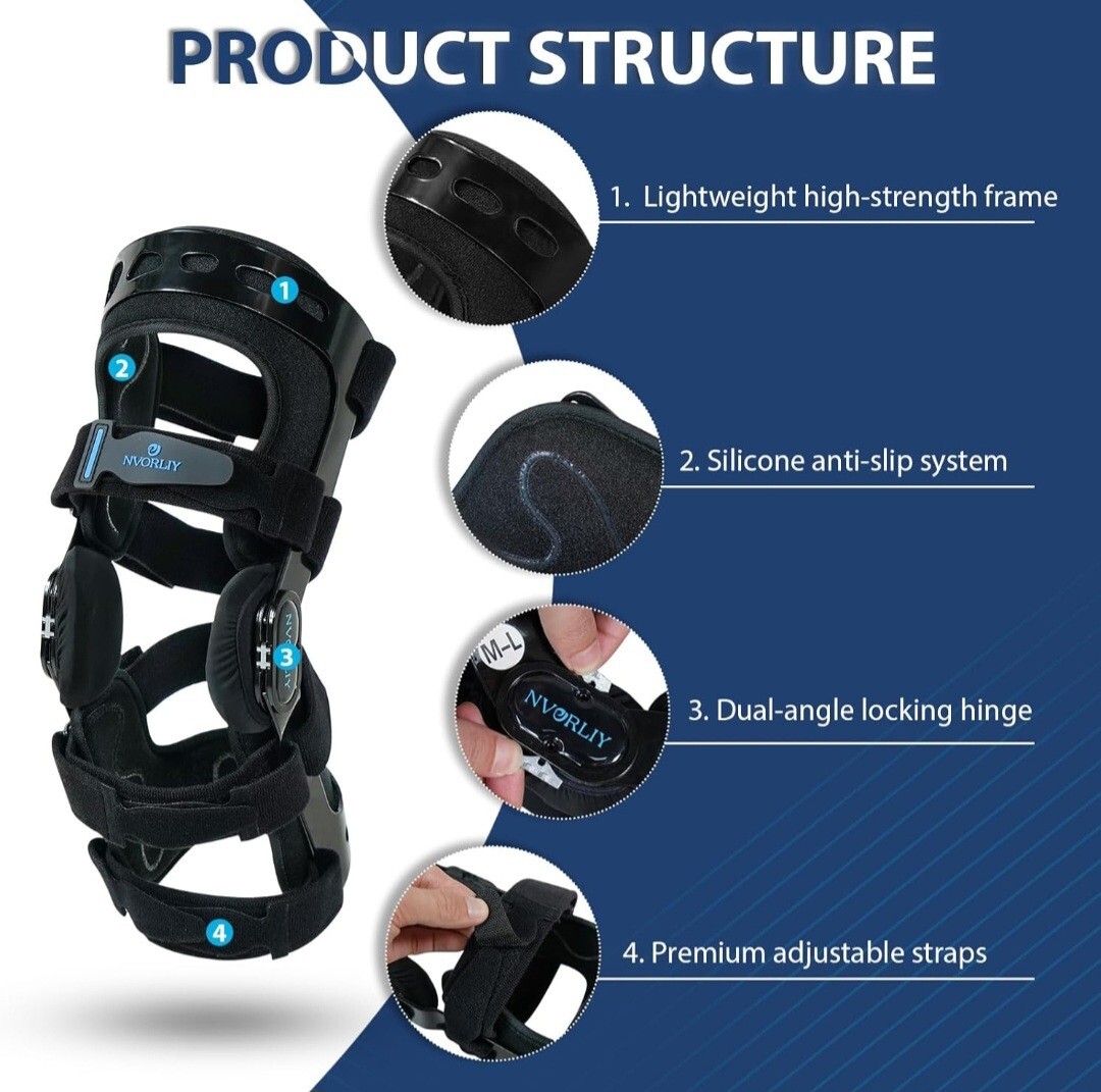 NVORLIY Hinged Knee Brace ROM Right / XL Adjustable NEW